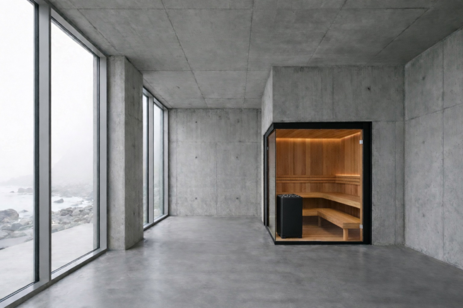 Bespoke indoor sauna in concrete room